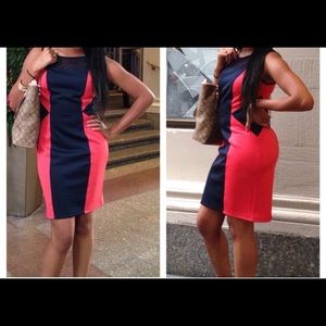 Coral and navy dress